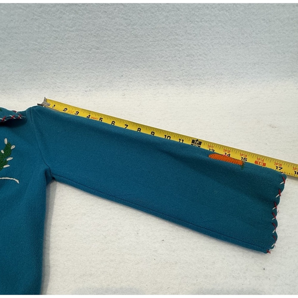 Vintage Azteca Mexican Wool‎ Souvenir Jacket Turquoise Hand Embroidered Folk Art - Picture 15 of 16